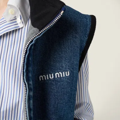Miu Miu Logo-embroidered Denim Gilet In Blue