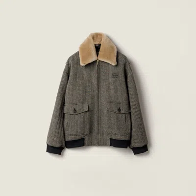 Miu Miu Chevron Blouson Jacket With Shearling Collar In Gray