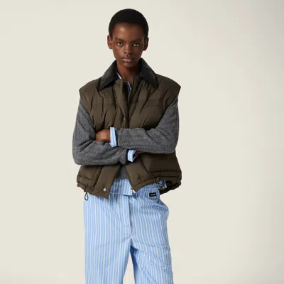 Miu Miu Technical Pongé Down Vest In Green