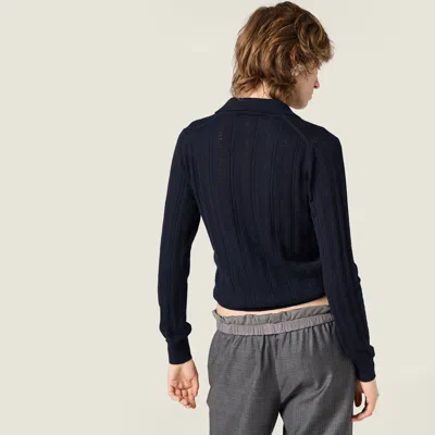 Miu Miu Openwork Cashmere Knitwear With Ribbed Cuffs And Hem In Blue