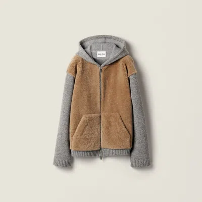 Miu Miu Wool, Cashmere And Shearling Zipper Blouson Jacket In Brown