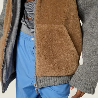 Miu Miu Wool, Cashmere And Shearling Zipper Blouson Jacket In Brown