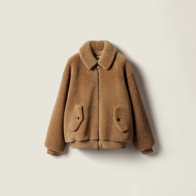 Miu Miu Shearling Blouson Jacket In Brown