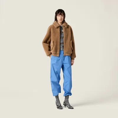 Miu Miu Shearling Blouson Jacket In Brown