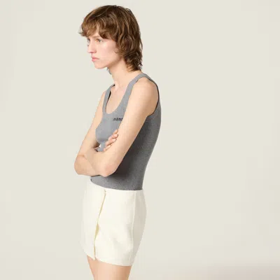 Miu Miu Scoop-neck Rib Knit Cotton Tank Top In Gray