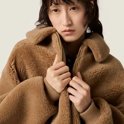 Miu Miu Shearling Blouson Jacket In Brown