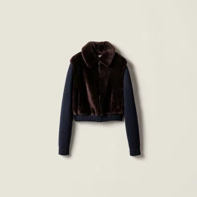 Miu Miu Shearling And Knit Blouson Jacket In Brown