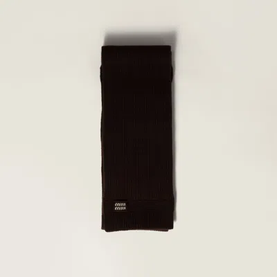 Miu Miu Logo-intarsia Cashmere Scarf In Brown