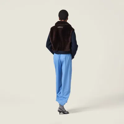 Miu Miu Shearling And Knit Blouson Jacket In Brown