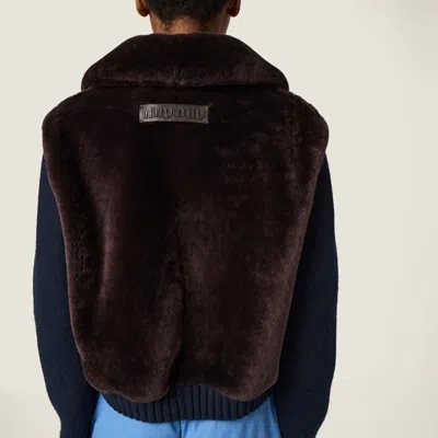 Miu Miu Shearling And Knit Blouson Jacket In Brown