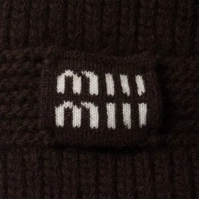 Miu Miu Logo-intarsia Cashmere Scarf In Brown
