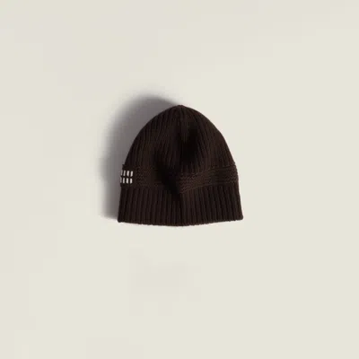 Miu Miu Stretch Wool Blend Ribbed Knit Beanie In Brown