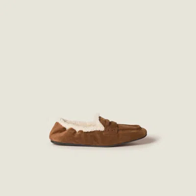 Miu Miu Suede Loafers With Flat Rubber Sole In Brown