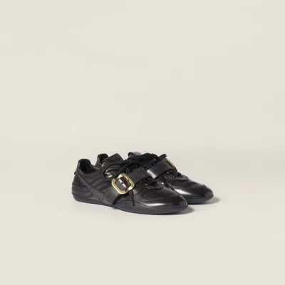 Miu Miu Leather Sneakers With Buckle In Black