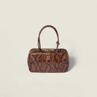Miu Miu Beau Python-printed Ayers Leather Bag In Brown