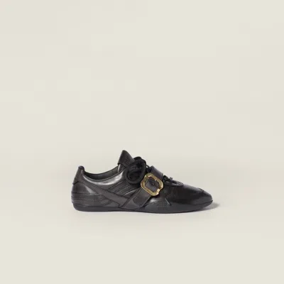 Miu Miu Leather Sneakers With Buckle In Black