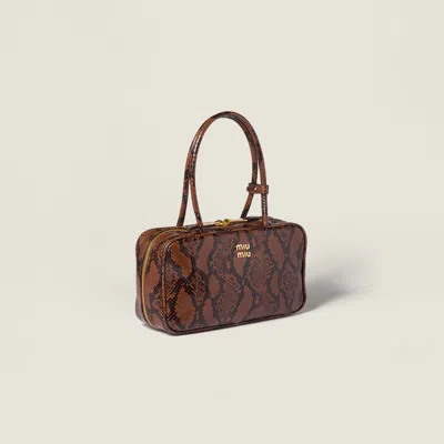 Miu Miu Beau Python-printed Ayers Leather Bag In Brown