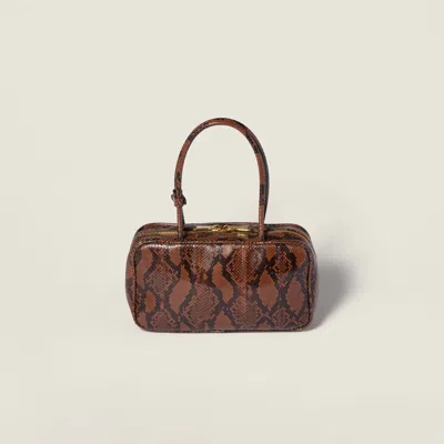 Miu Miu Beau Python-printed Ayers Leather Bag In Brown