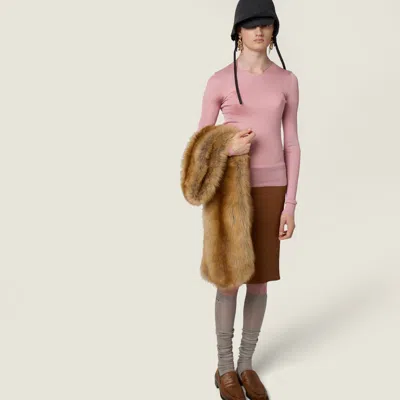 Miu Miu Diagonal Rib Silk Skirt In Brown