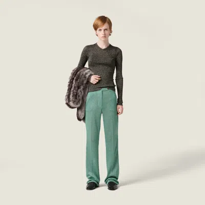 Miu Miu Lurex V-neck Sweater In Green