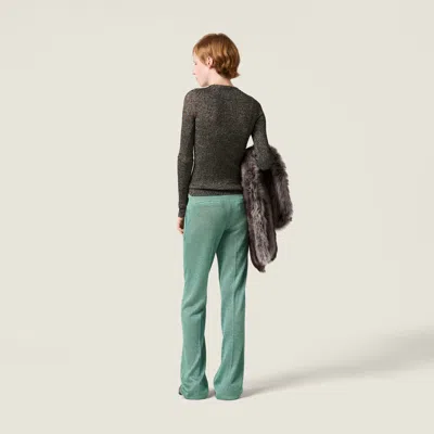 Miu Miu Lurex V-neck Sweater In Green