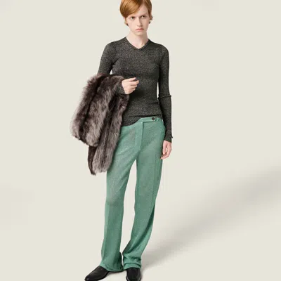Miu Miu Lurex V-neck Sweater In Green
