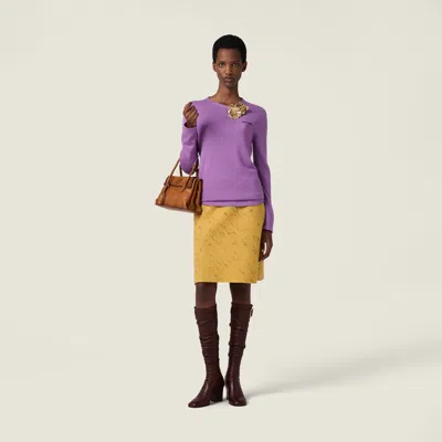 Miu Miu Soft Wool Blend Crew Neck Long Sleeve Sweater In Purple