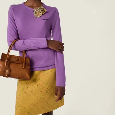 Miu Miu Soft Wool Blend Crew Neck Long Sleeve Sweater In Purple