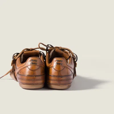 Miu Miu Leather Sneakers With Buckle In Brown