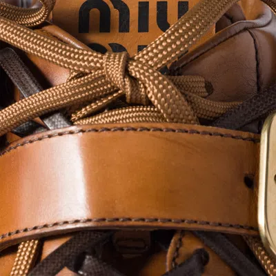 Miu Miu Leather Sneakers With Buckle In Brown