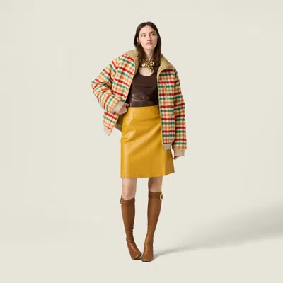 Miu Miu Wool Jacket Plaid Pattern Shearling Collar