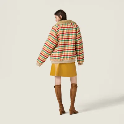 Miu Miu Wool Jacket Plaid Pattern Shearling Collar