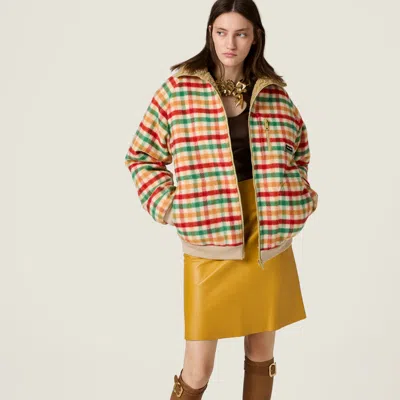 Miu Miu Wool Jacket Plaid Pattern Shearling Collar