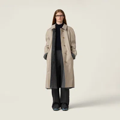 Miu Miu Reversible Single-breasted Twill And Houndstooth Check Trench Coat In Gray
