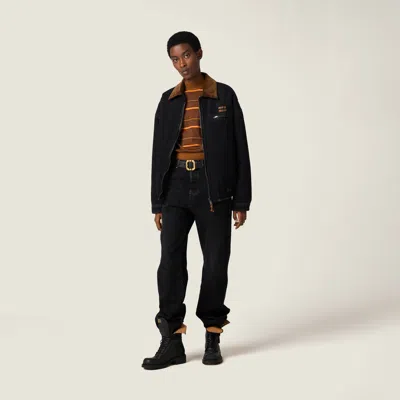 Miu Miu Logo-patch Zipped Denim Padded Jacket In Blue