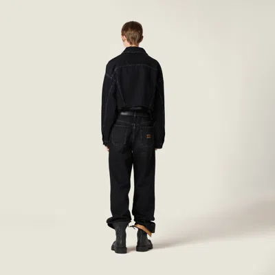 Miu Miu Cropped Jacket With Long Sleeves And Frayed Hem In Black