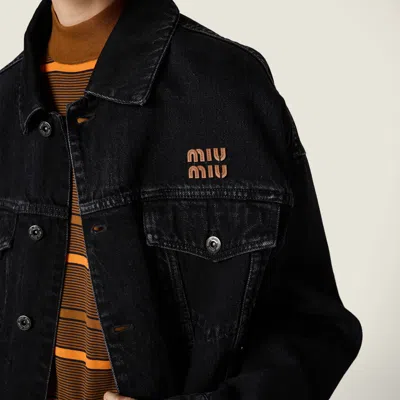 Miu Miu Cropped Jacket With Long Sleeves And Frayed Hem In Black
