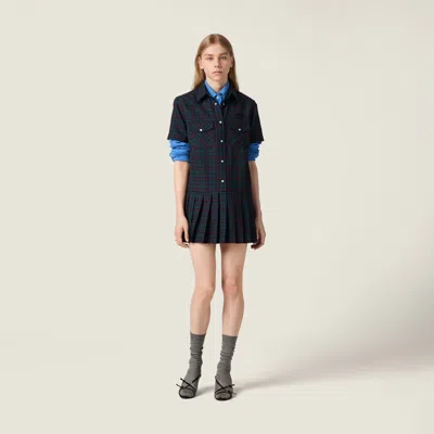 Miu Miu Embroidered Wool Mini Dress In Blue