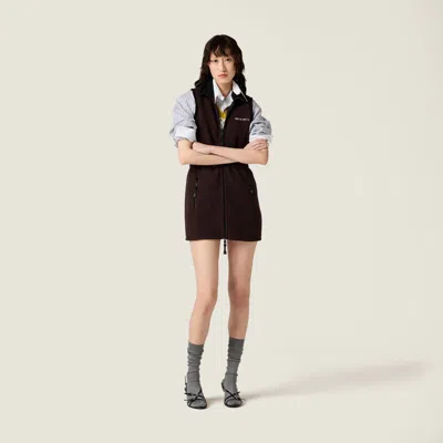 Miu Miu Mini Dress With Drawstring Waist And High Collar In Brown