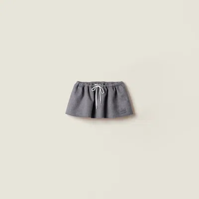 Miu Miu Drawstring Cashmere-wool Mini Skirt In Gray