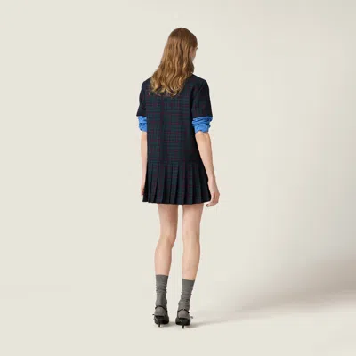 Miu Miu Embroidered Wool Mini Dress In Blue