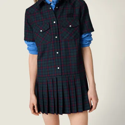 Miu Miu Embroidered Wool Mini Dress In Blue