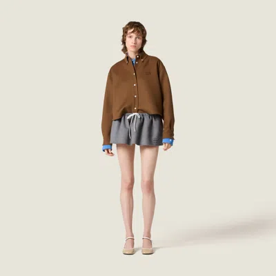 Miu Miu Drawstring Cashmere-wool Mini Skirt In Gray