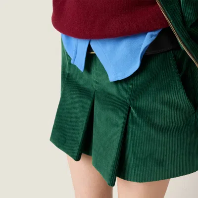 Miu Miu High Waist Mini Skirt Front Pleats In Green