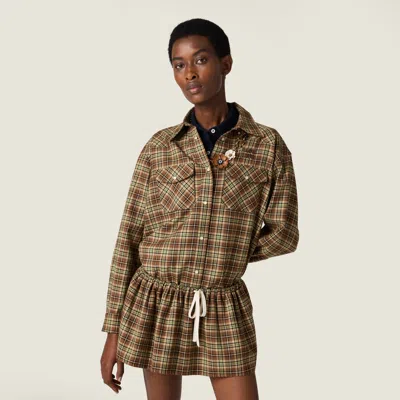 Miu Miu Plaid Miniskirt In Brown