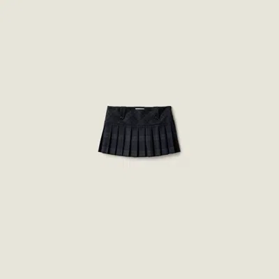 Miu Miu Pleated Checked Twill Miniskirt In Blue