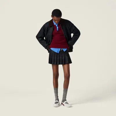 Miu Miu Pleated Checked Twill Miniskirt In Blue