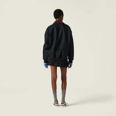Miu Miu Pleated Checked Twill Miniskirt In Blue