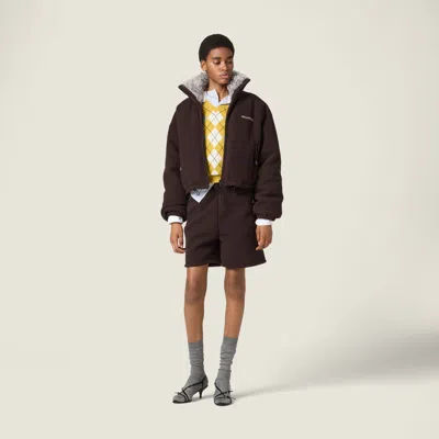 Miu Miu Logo Gabardine Bomber Jacket In Brown