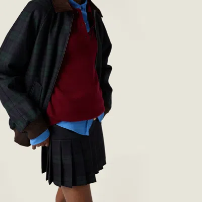 Miu Miu Pleated Checked Twill Miniskirt In Blue